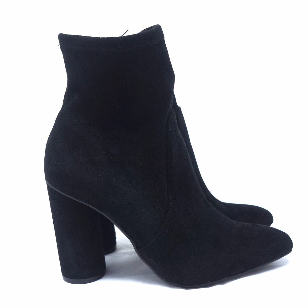 Vegan Black Microsuede Ankle Heeled Bootie
